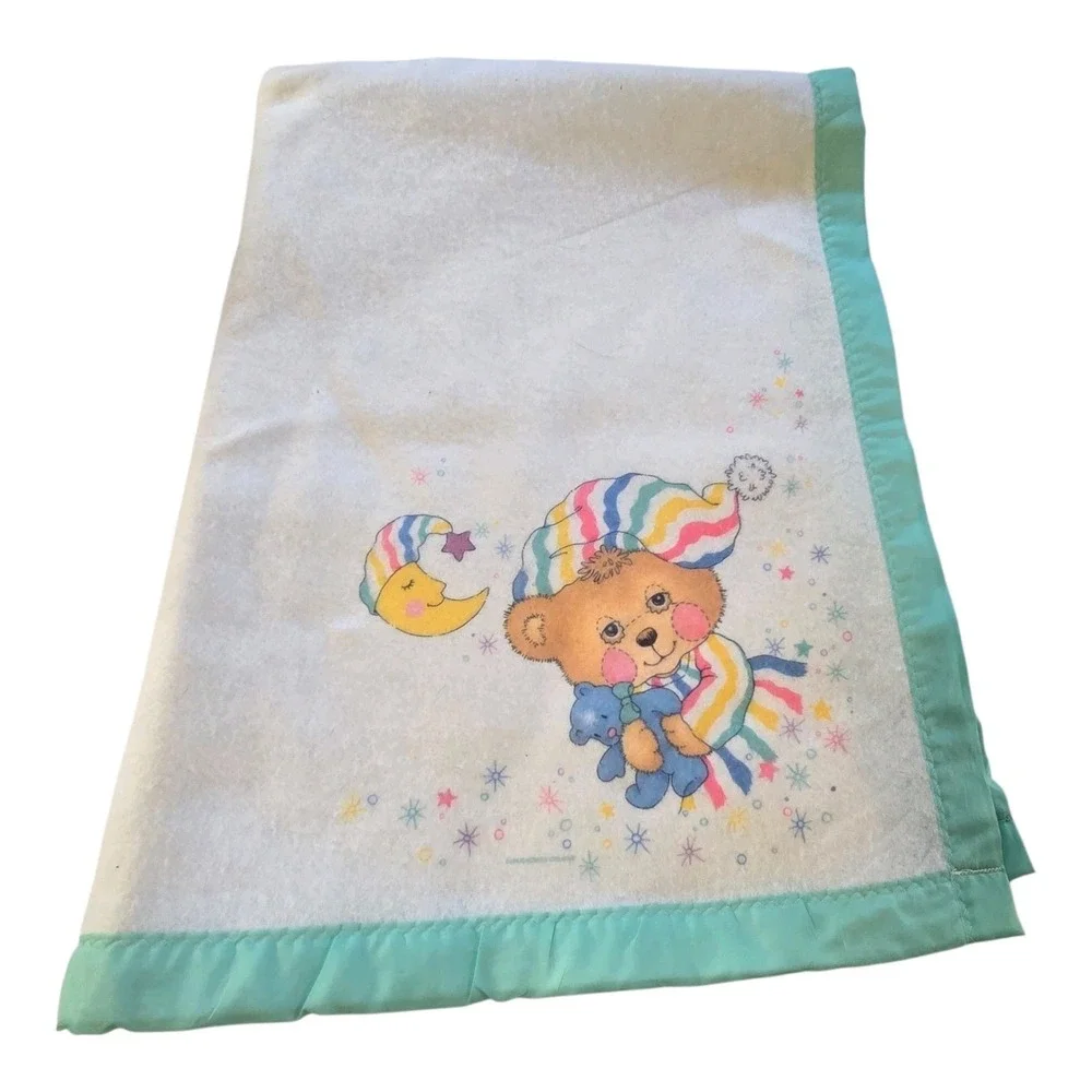 Vintage Riegel Teddy‎ Beddy Bear Baby Blanket Satin Trim 36